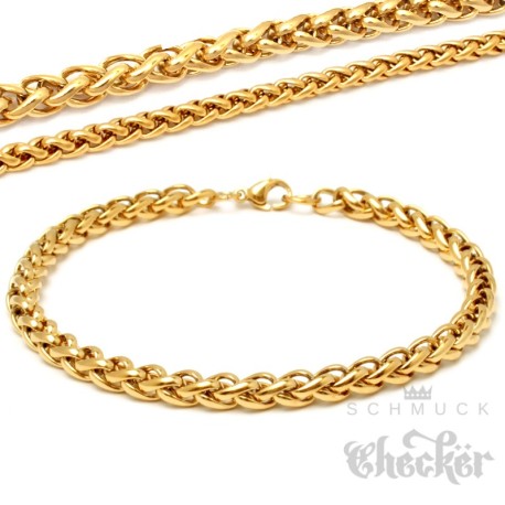 Zopfketten-Armband aus vergoldetem Edelstahl geflochtene Form gold Damen Herren
