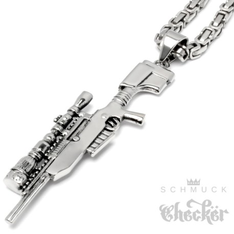 Scharfschützen Gewehr Anhänger aus Edelstahl Jagtgewehr mit Zielvorrichtung Kette