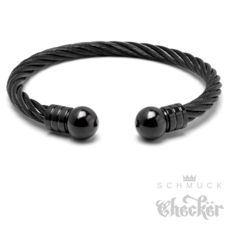 Schwarzer Herren Armreif aus Edelstahl Stahlseil flexibel unisize Männer Geschenk