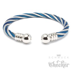 Schicker Herren Armreif aus flexiblem Stahlseil silber & blau Edelstahl Schmuck
