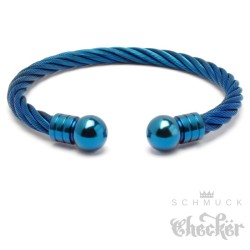 Schicker Herren Armreif aus flexiblem Stahlseil silber & blau Edelstahl Schmuck