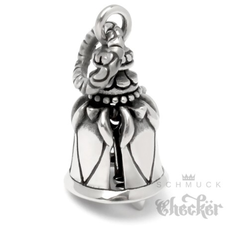 Maiglöckchen Bikerbell aus Edelstahl mit floralem Muster Glücksbringer Geschenk