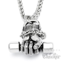 Hand mit Hantel Anhänger aus 316L Edelstahl Bodybuilder Kraftsport Motivation Kette