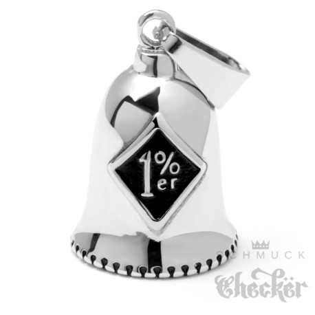 1%er Bikerbell aus Edelstahl silber poliert Einprozenter Motorrad Glücksbringer