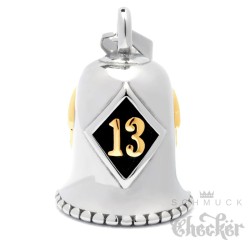 Bikerbell mit goldener 13 und Totenköpfen Glücksbringer Edelstahl Motorrad Glocke