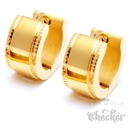 Hochwertige Ohrringe gold poliert Edelstahl Klapp-Creolen Herren Schmuck Geschenk