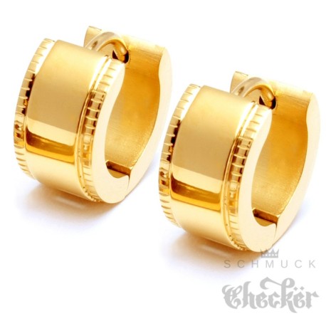 Hochwertige Ohrringe gold poliert Edelstahl Klapp-Creolen Herren Schmuck Geschenk