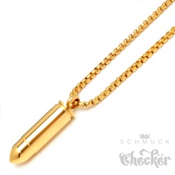 Munition goldener Schuss Edelstahl Anhänger Notkapsel geheimfach Bullet Halskette