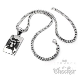 Edelstahl Biker Anhänger Karte Ass Ace Eisernes Kreuz Totenkopf massiv + Kette