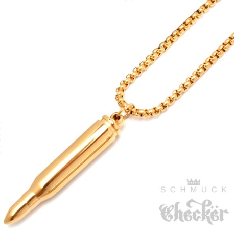 Silberne Kugel Kettenanhänger Edelstahl silber Bullet Patrone Egoshooter Glücksbringer