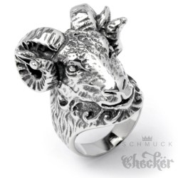 Detaillierter Widder Ring aus massivem Edelstahl silber Sternzeichen Herren Schmuck