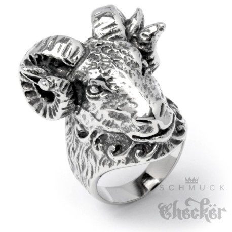 Detaillierter Widder Ring aus massivem Edelstahl silber Sternzeichen Herren Schmuck