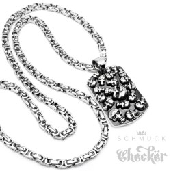 XL Edelstahl Herren Anhänger DogTag Totenkopf silber schwarz + Königskette Biker
