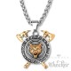 Wikingerschmuck goldener Wolf mit überkreuzen Äxten und Runen Edelstahl silber Kette