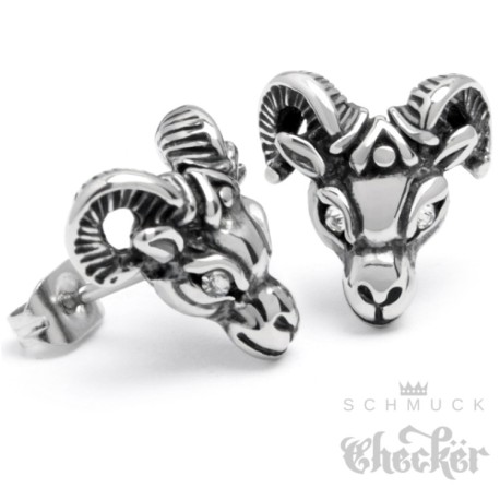 Edelstahl Herren Damen Ohrstecker Widder Ohrringe Zirkonia silber Sternzeichen