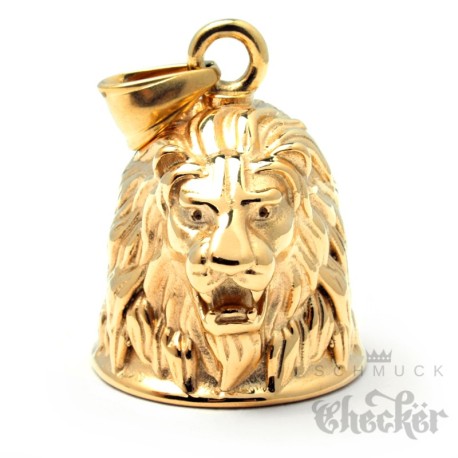 Goldener Löwe als Biker-Bell Motorradfahrer Glücksbringer Glocke aus Edelstahl