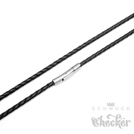 Schwarzes Lederband echt Leder Halsband Halskette geflochten 40cm bis 65cm, 4mm dünn