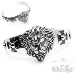 Massiv Edelstahl Herren Armreif Armspange silber Löwe Eisernes Kreuz Biker