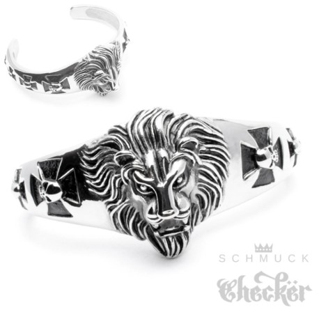 Massiv Edelstahl Herren Armreif Armspange silber Löwe Eisernes Kreuz Biker