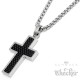 Hochwertiger Herren Kreuz Anhänger Edelstahl silbern Carbon schwarz + 60cm Kette