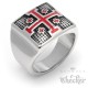 Templer Orden Ring Jerusalem Kreuz massiv Edelstahl 316L silber Rot Kreuzritter