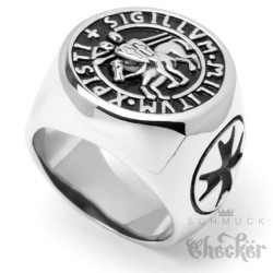Templer Siegelring historisches Motiv hochwertiger Kreuzritter Ring aus Edelstahl