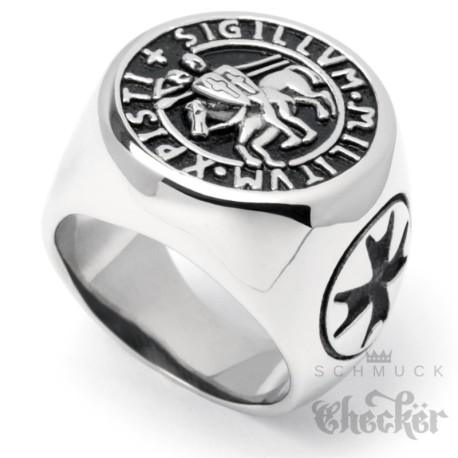 Templer Siegelring historisches Motiv hochwertiger Kreuzritter Ring aus Edelstahl