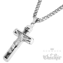 Herren Kreuz-Anhänger silber & gold aus Edelstahl Jesus Kreuz mit Kette Geschenk