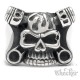 Totenkopf Ring aus Edelstahl mit Kolben und Flammen Motorradfahrer Bikerring Rocker