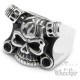 Totenkopf Ring aus Edelstahl mit Kolben und Flammen Motorradfahrer Bikerring Rocker