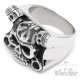 Totenkopf Ring aus Edelstahl mit Kolben und Flammen Motorradfahrer Bikerring Rocker
