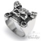 Totenkopf Ring aus Edelstahl mit Kolben und Flammen Motorradfahrer Bikerring Rocker
