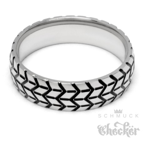 Herren-Ring mit Reifenprofil Edelstahlring silber poliert Reifen Biker Geschenkidee