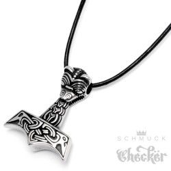 Kleiner Thor Hammer aus Edelstahl mit Lederband Wikingerschmuck Mjölnir Halskette