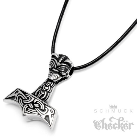 Kleiner Thor Hammer aus Edelstahl mit Lederband Wikingerschmuck Mjölnir Halskette