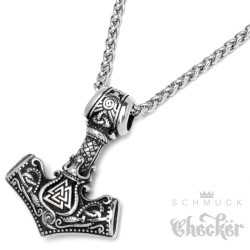Thors Hammer Mjölnir verziert mit Valknut Edelstahl Wikingerschmuck Männer Geschenk