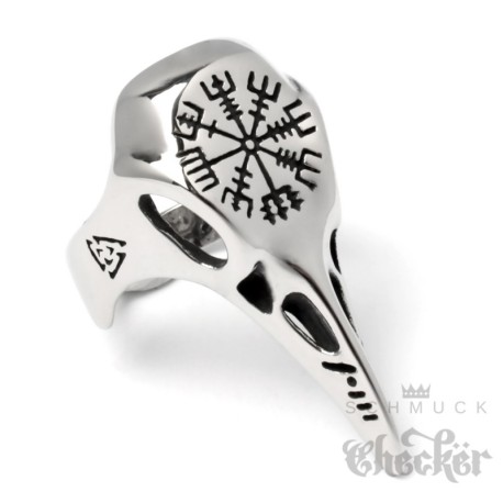 Nordischer Ring Rabenschädel mit Vegvisir mystischer Runenkompass Seidr Schmuck