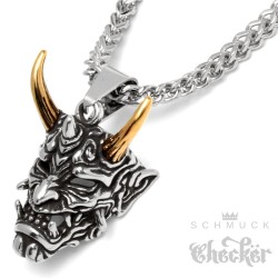 Japanischer Oni mit goldenen Hörnern Dämon Anhänger mit Halskette aus Edelstahl