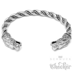 Wikinger Armreif Wolf-Motiv aus gedrehtem Edelstahl verzierter Herren Armschmuck