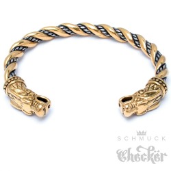Wikinger Armreif Wolf-Motiv aus vergoldetem Edelstahl verzierter Männer Armschmuck