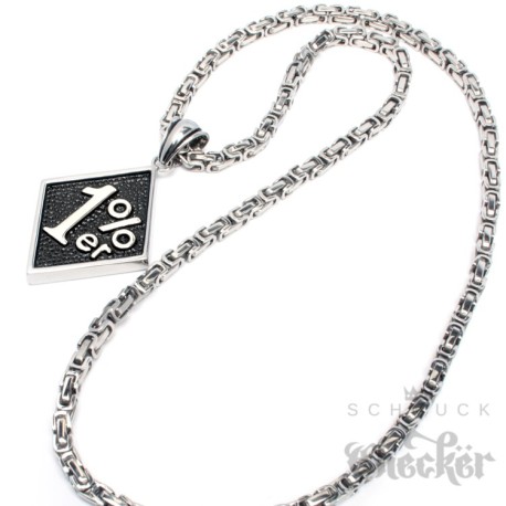 Edelstahl Anhänger 1%er Onepercenter outlaw silber gold + Königskette Biker 1%