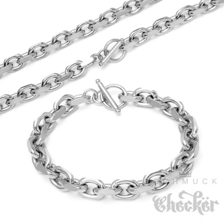 Armband + Halskette Set aus 316L Edelstahl silber massive Ankerkette Knebelverschluss