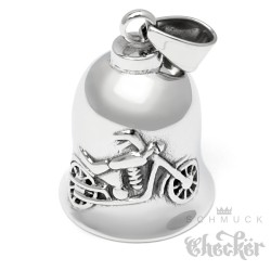 Motorrad Biker-Bell aus Edelstahl mit Chopper Bobber Glücksglocke silber poliert