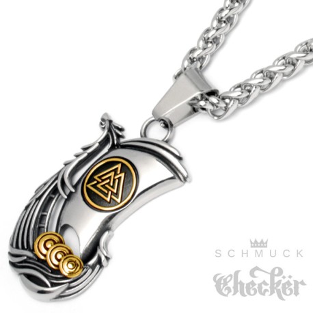 Wikinger-Schiff Kettenanhänger aus Edelstahl silber gold Drachenschiff mit Halskette