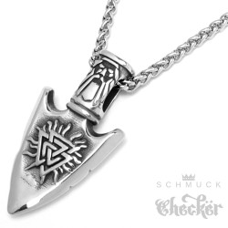 Odins Speerspitze mit Valknut und Vegvisir aus Edelstahl Speer Anhänger mit Kette