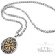 Goldener Runen-Kompass Vegvisir aus Edelstahl mit Aegishjalmur auf Rückseite + Kette
