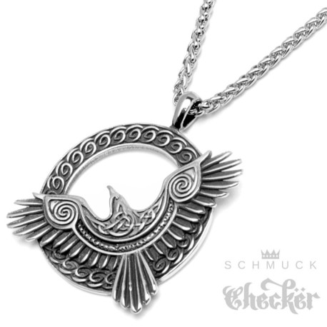 Nordischer Schmuck Kettenanhänger mit verziertem Rabe Vogel Adler aus Edelstahl