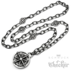 Rustikale Halskette mit Windrose grauer Kompass Anhänger Ankerkette aus Edelstahl