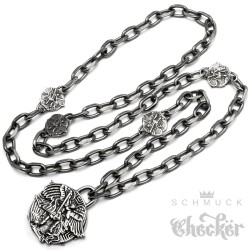 Erzengel St. Michael Halskette in rustikal männlicher Optik detailliert Edelstahl