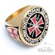 Goldener Templer Ring aus Edelstahl Kreuzritter Siegelring mit rotem Tatzenkreuz